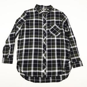 Athleta Womens Medium Button Down Boyfriend Sierra Plaid Shirt Tunic Green Black